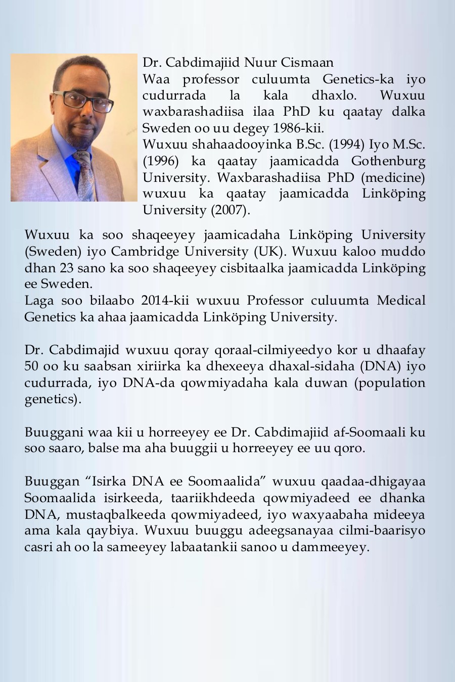 Isirka DNA ee Soomaalida — back cover